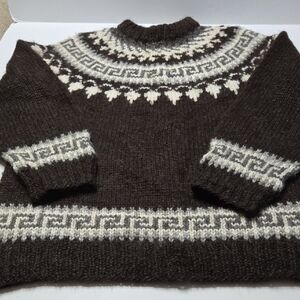 HILDA LTD. Men's XL 100% Wool Icelandic Brown and White Patterned Sweater
